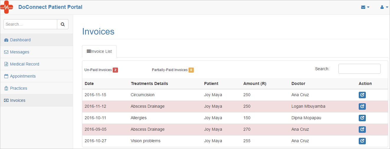 Invoices Page